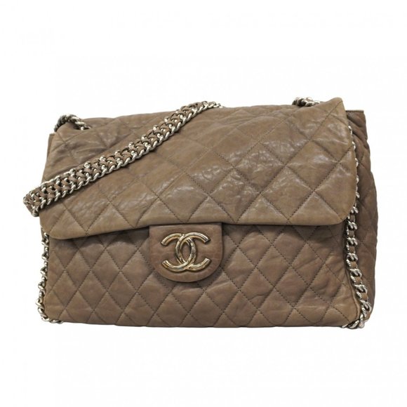 Chanel Deca Matelasse Shoulder Bag with Chain Bag, Brown Leather, Women's - Picture 1 of 10